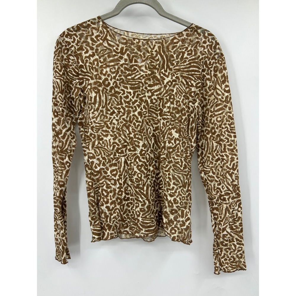 Hanky Panky Womens Brown Animal Print Mesh Long Sleeve Burnout Top Scoop Neck S